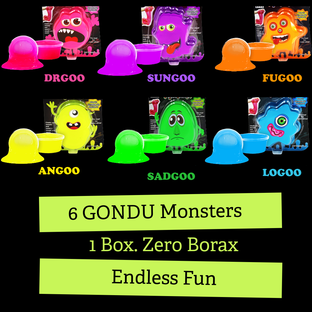 GONDUZ GONDU™ Monster Slime Complete Set — No Borax, EN71 Certified Premade Sensory Slime, Collect All 6 Characters, Ages 6+